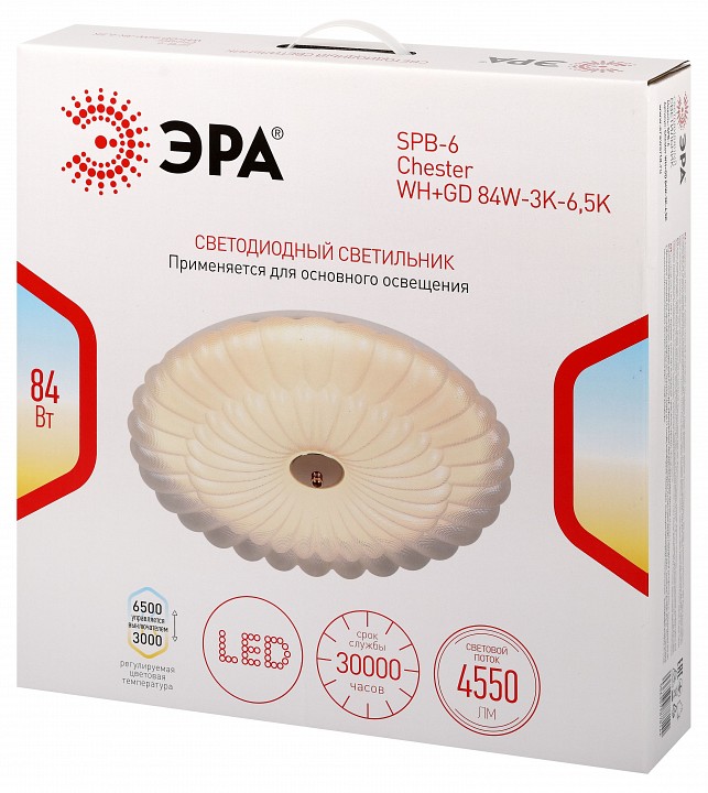 Накладной светильник Эра  SPB-6 Chester 84W-3K-6,5K WH+GD