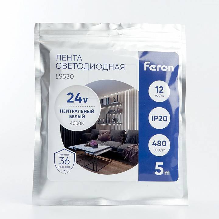 Лента светодиодная Feron LS530 12 Вт/м 24 В IP20 48271