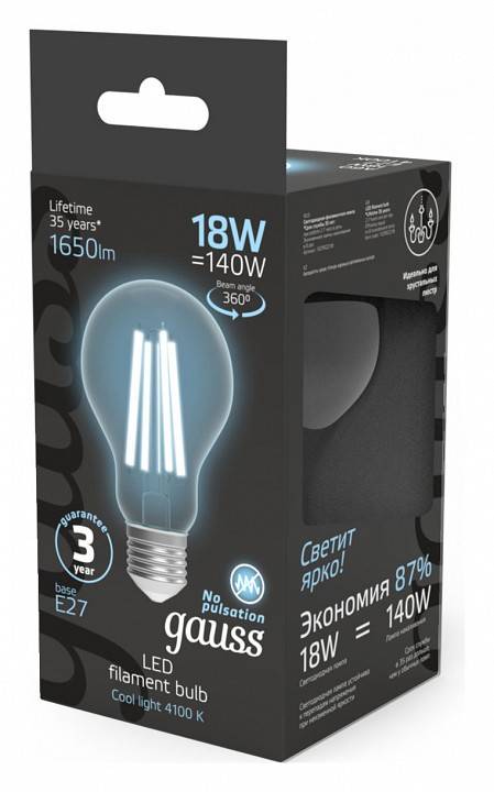 Лампа светодиодная Gauss Filament E27 18Вт 4100K 102902218