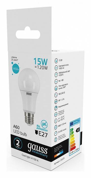 Лампа светодиодная Gauss Elementary E27 15 Вт 4100 K 23225