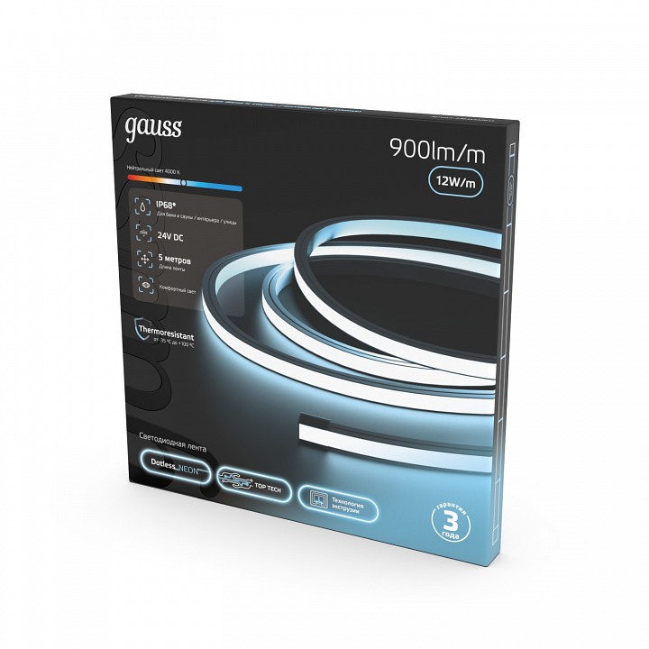 Лента светодиодная Gauss 12 Вт/м 12 В IP20 4000 К 5 м 23635442012
