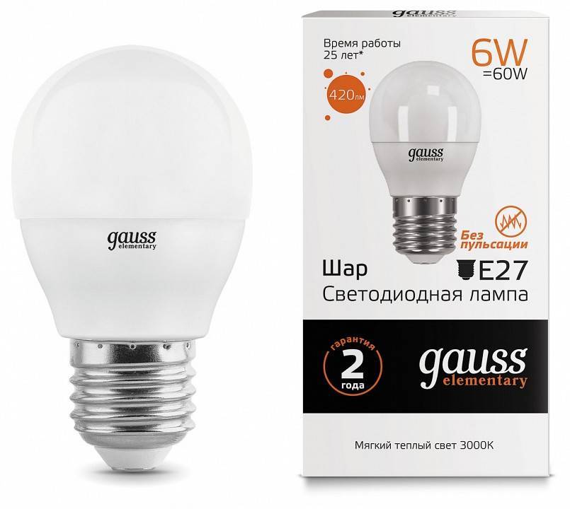 Лампа светодиодная Gauss Elementary A60 6 Вт E27 3000 К 53216