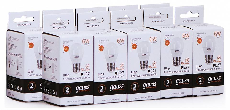 Лампа светодиодная Gauss Elementary A60 6 Вт E27 3000 К 53216