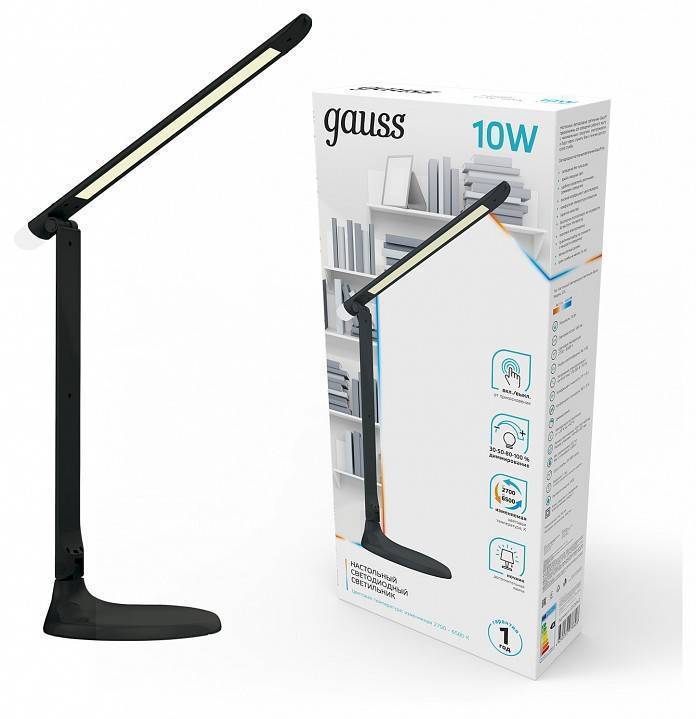 Настольная лампа офисная Gauss GT204 черная с ночником 10 Вт GT2042