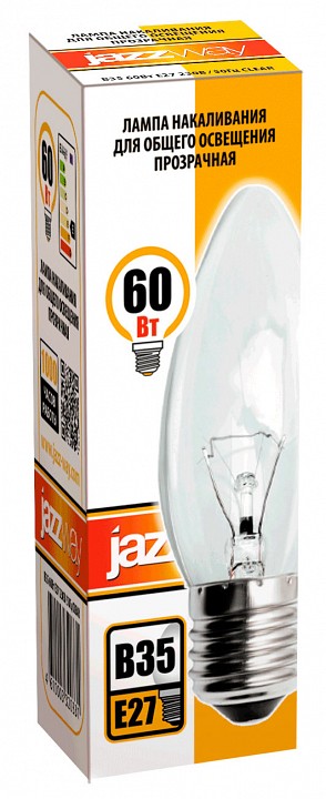 Лампа накаливания Jazzway  B35 240V 60W E27 clear