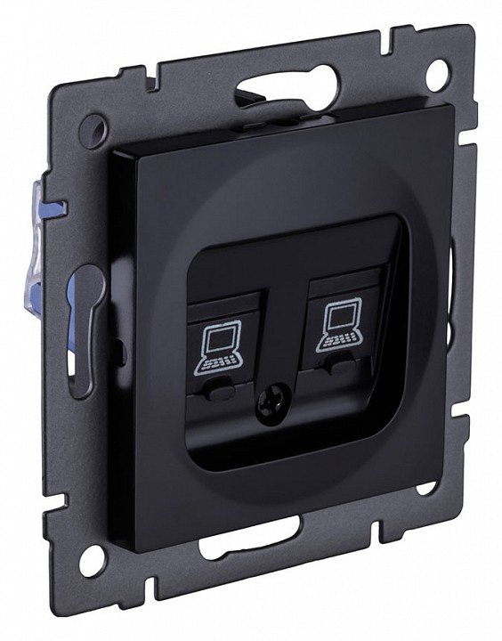 Розетка двойная Ethernet RJ-45 и со шторками, без рамки Kollinger  REA-015BK