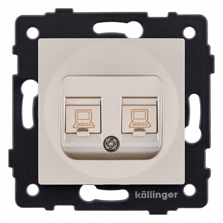 Розетка двойная Ethernet RJ-45 и со шторками, без рамки Kollinger  REA-015GD