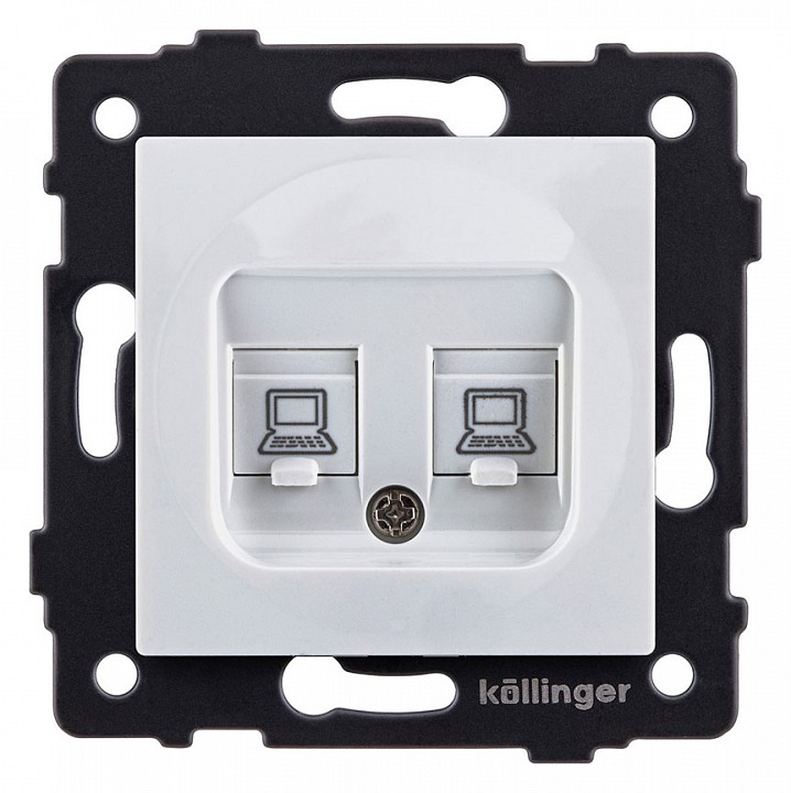 Розетка двойная Ethernet RJ-45 и со шторками, без рамки Kollinger  REA-015WH