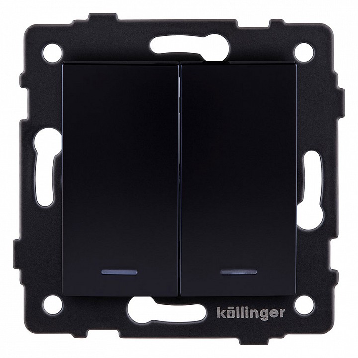 Выключатель проходной двухклавишный с подсветкой без рамки Kollinger  REA-R-010BK