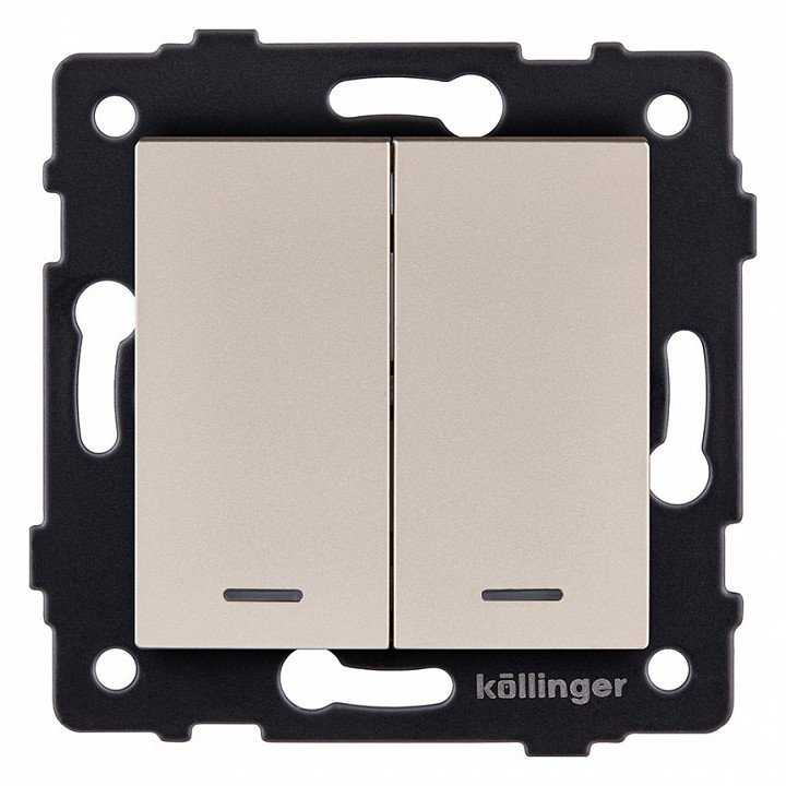 Выключатель двухклавишный с подсветкой без рамки Kollinger  REA-S-014GD