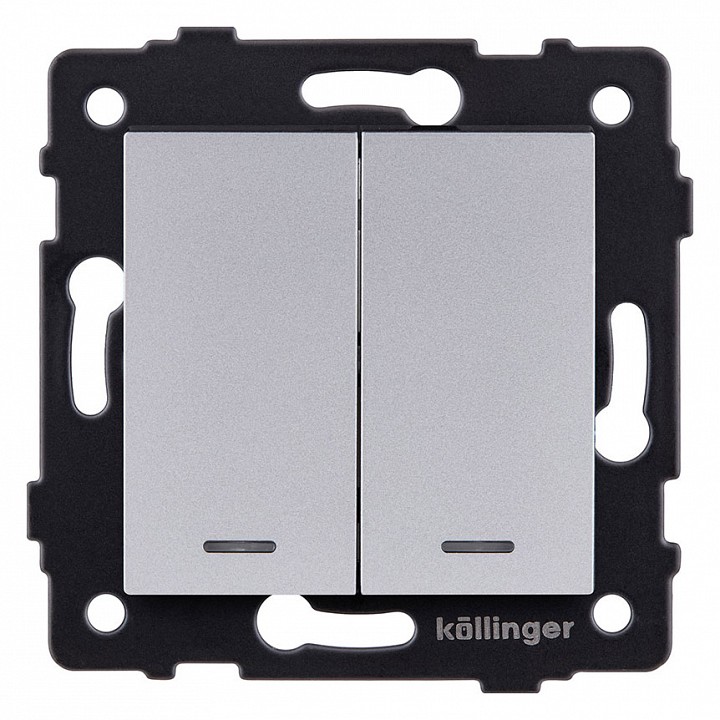 Выключатель двухклавишный с подсветкой без рамки Kollinger  REA-S-014GY