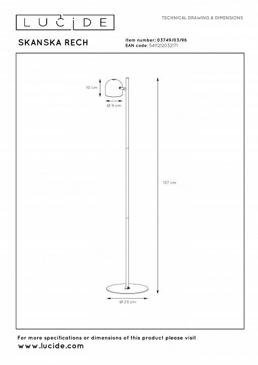 Торшер Lucide Skanska Rech 03749/03/96
