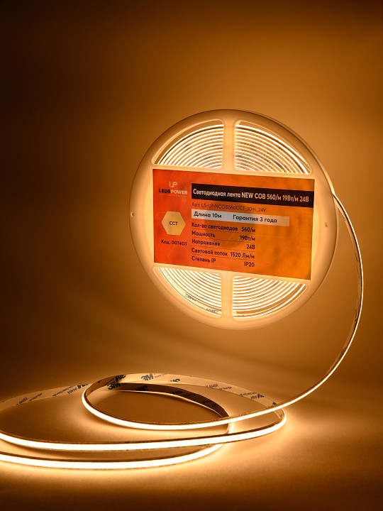 Лента светодиодная Dekraft LEDS POWER NEW COB 10 Вт/м 24 В IP20 4000K 007403