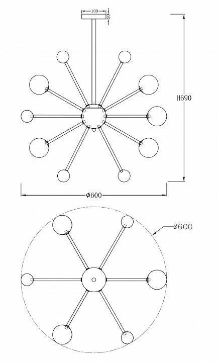 Люстра на штанге Freya Planets 9 ламп FR5200PL-09FG