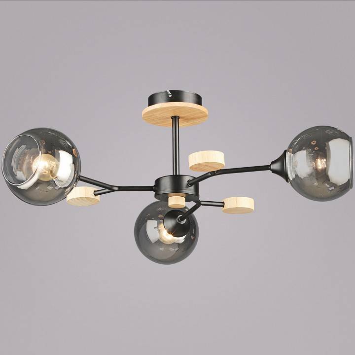 Люстра на штанге De Markt 06780-0.3-03 3xE27 черный/дерево 06780-0.3-03 BK+WOOD