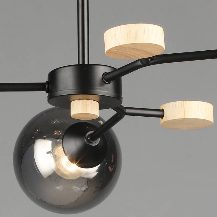 Люстра на штанге De Markt 06780-0.3-03 3xE27 черный/дерево 06780-0.3-03 BK+WOOD