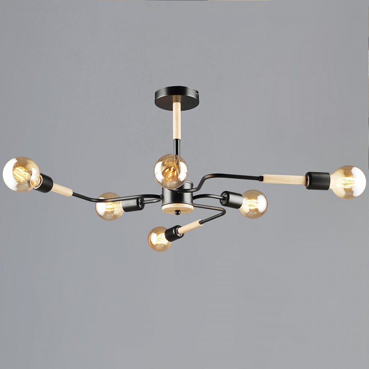 Люстра на штанге 10070 10070-0.3-06 BK+WOOD