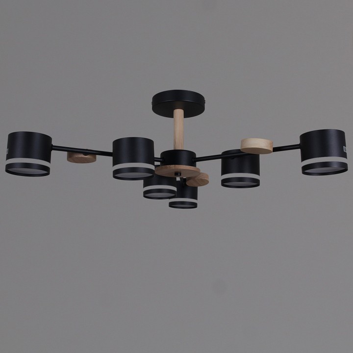 Люстра на штанге De City 68730-0.3-06 GX53 BK+WOOD 6 ламп 68730-0.3-06 GX53 BK+WOOD