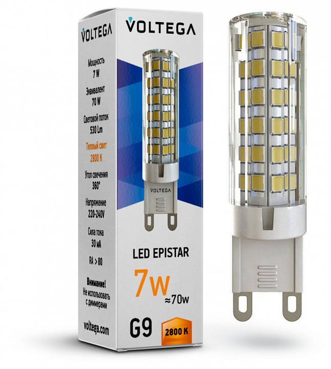 Лампа светодиодная Voltega G9 7 Вт 2800 K 7036