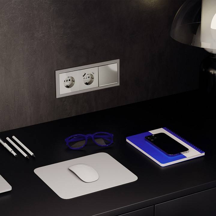 Выключатель проходной одноклавишный с подсветкой без рамки Voltum S70 VLS010404