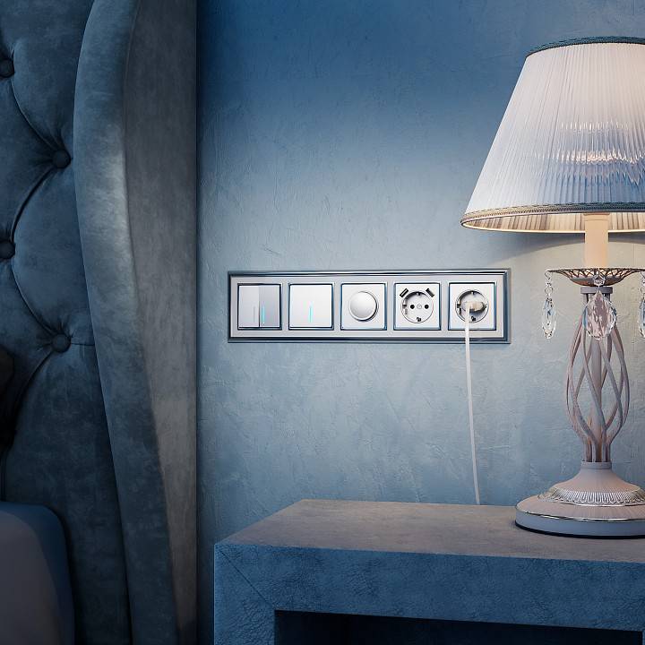 Розетка с заземлением шторками и 2xUSB без рамки Werkel серебряный W1171506