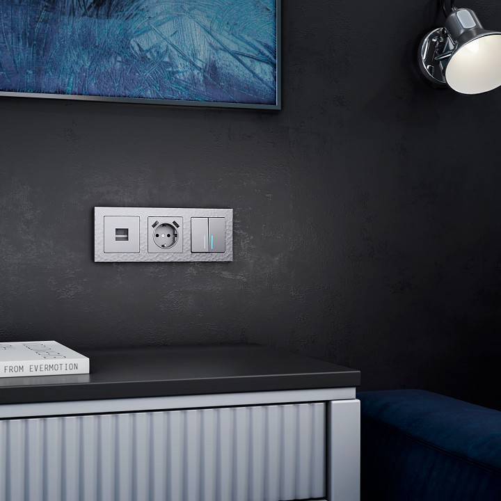 Розетка с заземлением шторками и 2xUSB без рамки Werkel серебряный W1171506