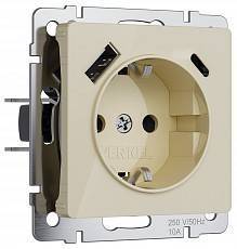 Розетка с заземлением шторками и 2xUSB без рамки Werkel Айвори акриловый W1171743