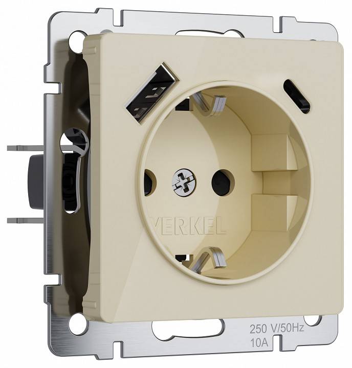 Розетка с заземлением шторками и 2xUSB без рамки Werkel Айвори акриловый W1171743