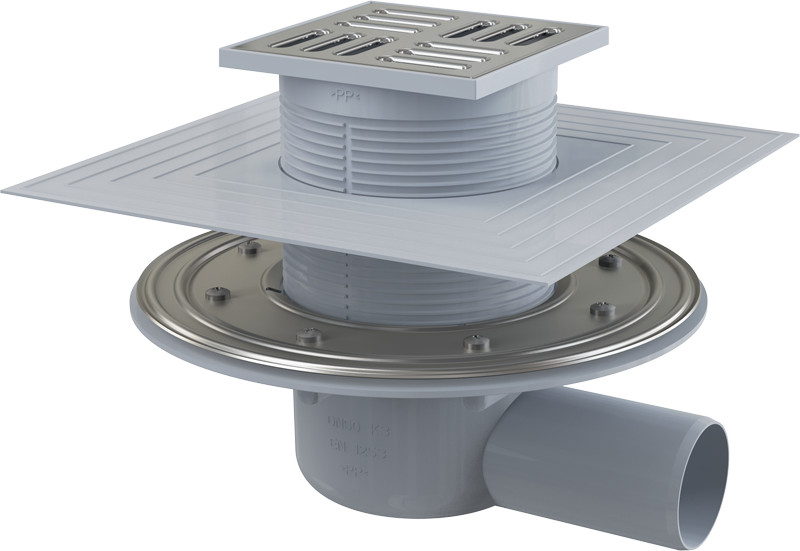 Трап для душа AlcaPlast 105x105/50 мм боковой выпуск решетка нержавеющая сталь APV1324