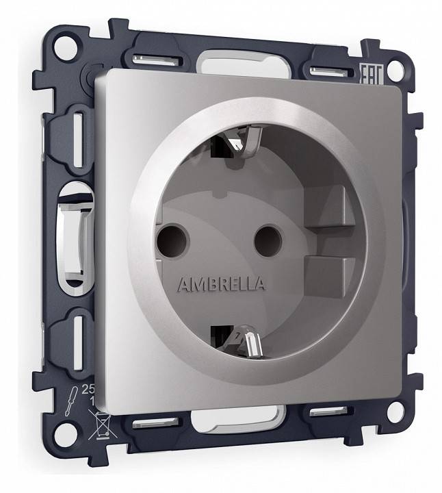 Розетка с заземлением и со шторкой, без рамки Ambrella Volt Quant MA507010