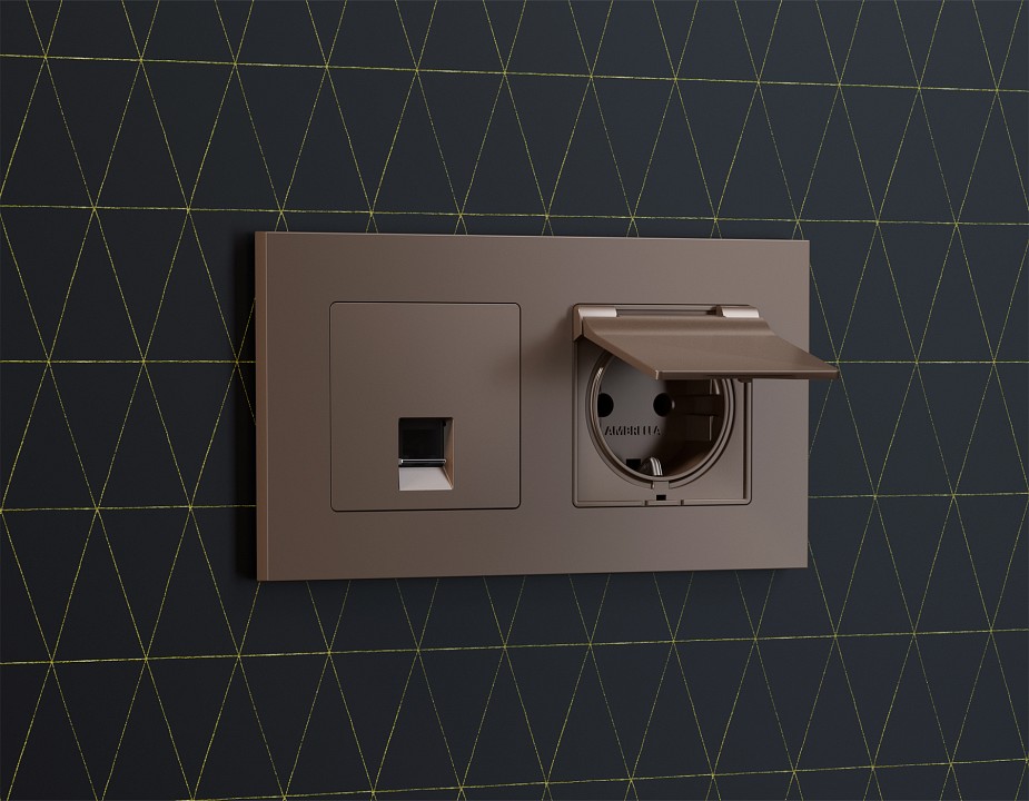 Розетка Ethernet RJ-45 и со шторками, без рамки Ambrella Volt ALFA MA642005