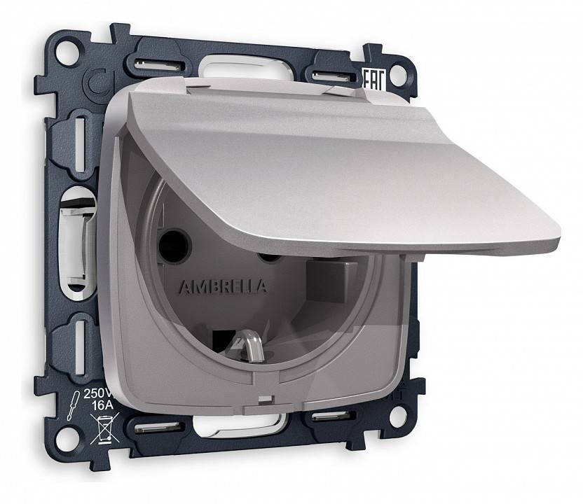 Розетка влагозащищенная с заземлением и со шторкой, без рамки с крышкой Ambrella Volt Quant MO508010