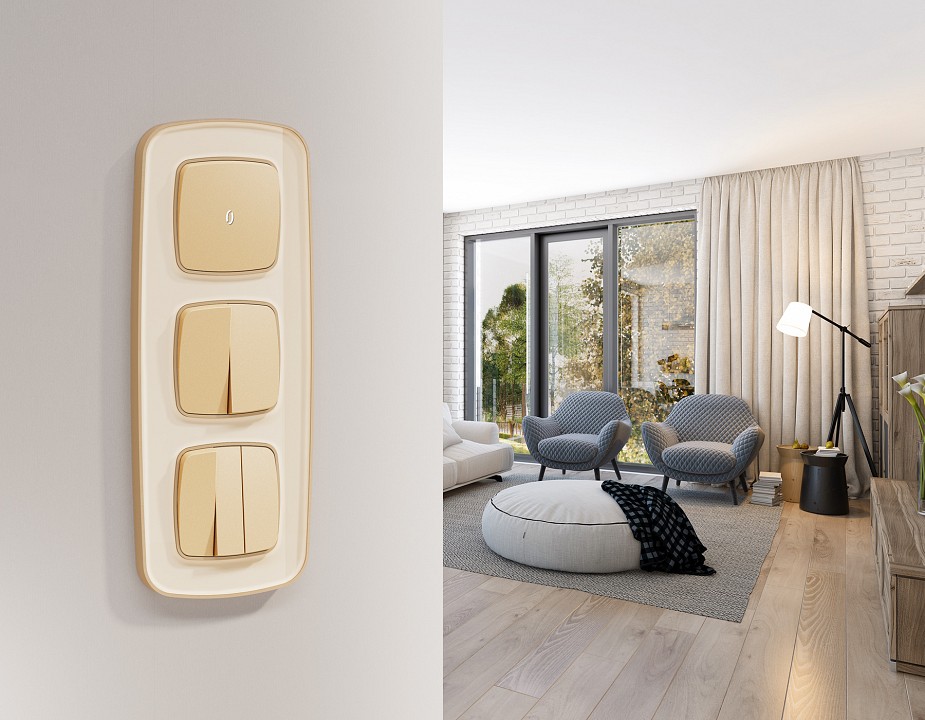 Выключатель перекрестный двухклавишный без рамки Ambrella Volt OMEGA MO603030