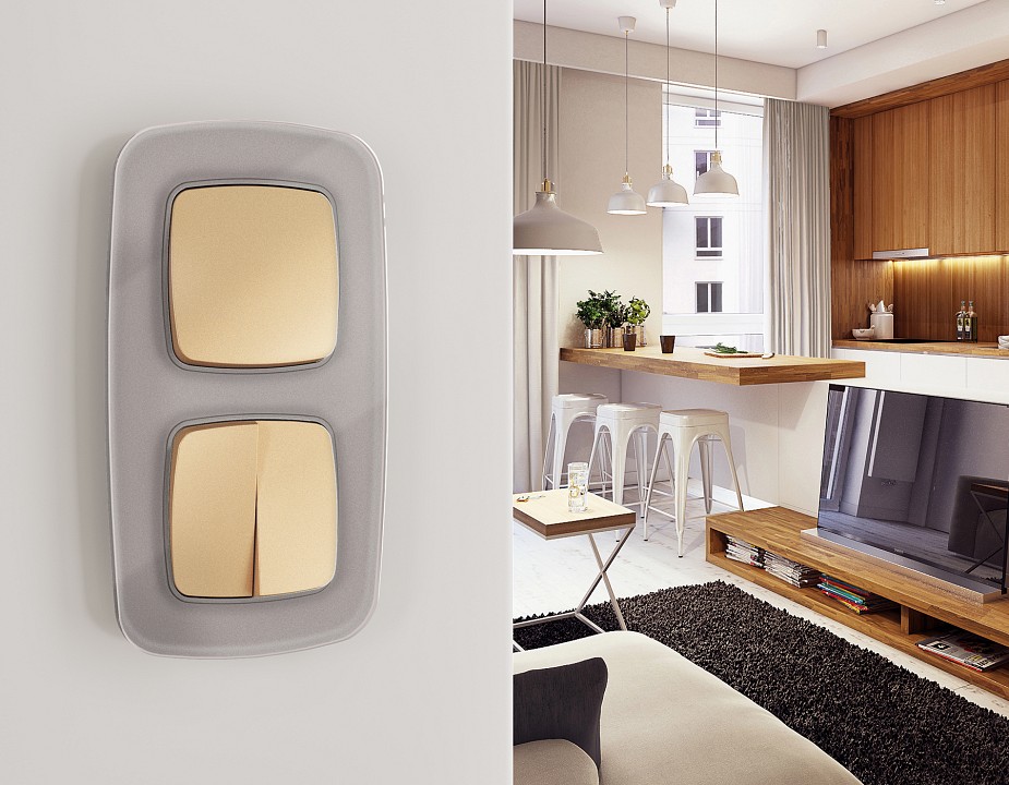 Выключатель перекрестный двухклавишный без рамки Ambrella Volt OMEGA MO603030