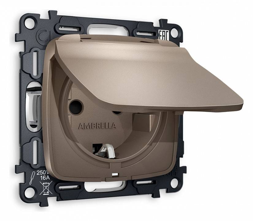 Розетка влагозащищенная с заземлением и со шторкой, без рамки с крышкой Ambrella Volt Quant MO638010