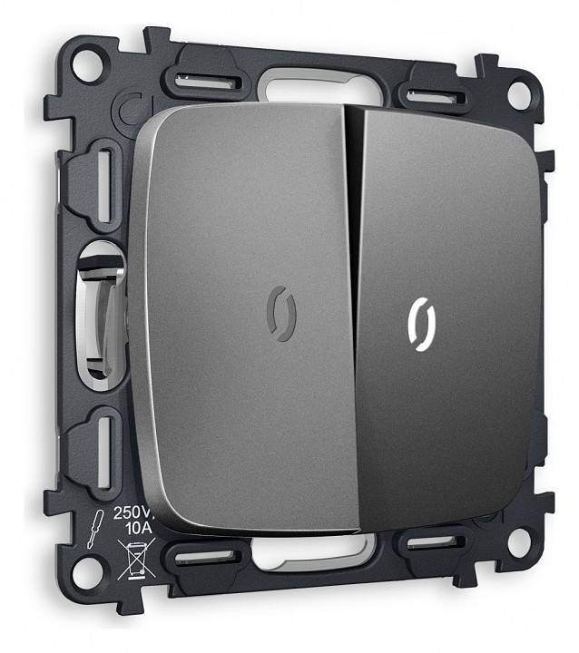 Выключатель двухклавишный с подсветкой без рамки Ambrella Volt Quant MO654015