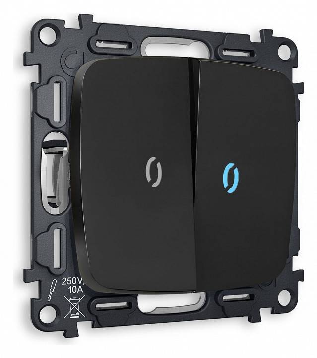 Выключатель проходной двухклавишный с подсветкой без рамки Ambrella Volt Quant MO804040