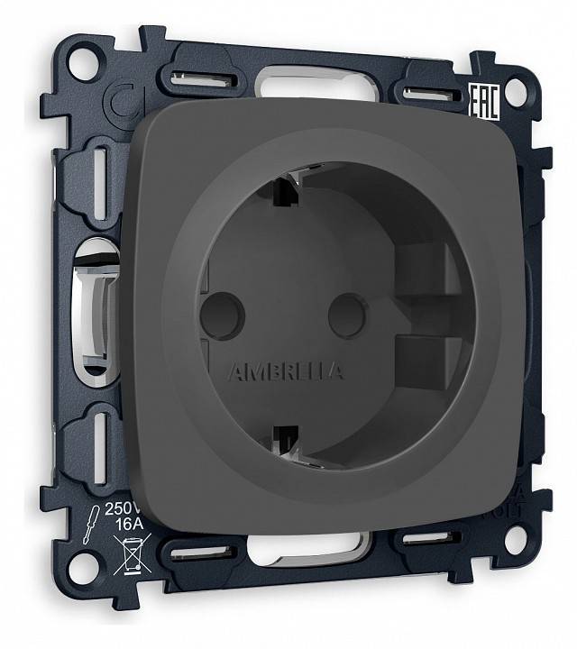 Розетка с заземлением и со шторкой, без рамки Ambrella Volt Quant MO907010