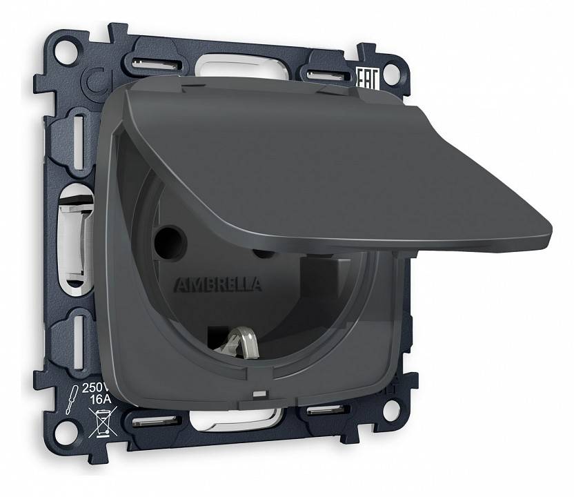 Розетка влагозащищенная с заземлением и со шторкой, без рамки с крышкой Ambrella Volt Quant MO908010