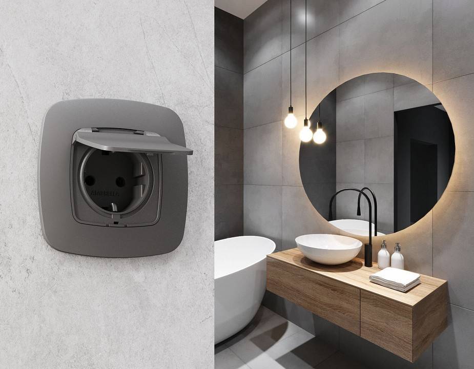 Накладка для розетки влагозащищенной с заземлением и со шторками с крышкой Ambrella Volt Quant OP6580