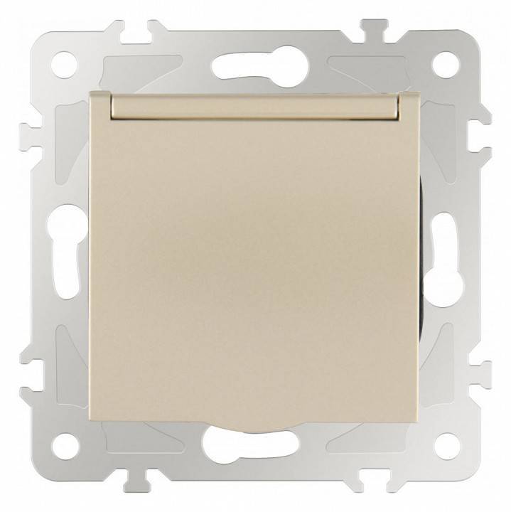 Розетка влагозащищенная с заземлением и со шторкой с крышкой Arte Milano am-203 203.41-1.shampan