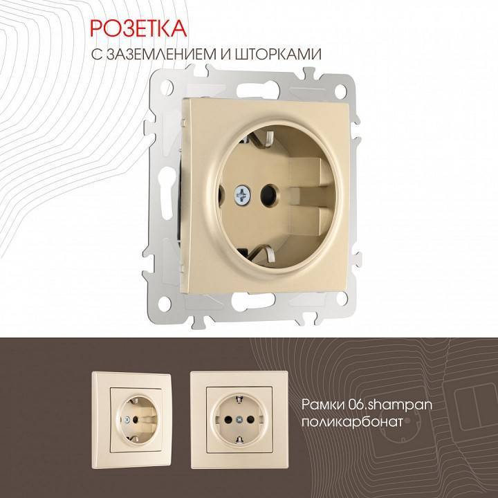 Розетка с заземлением и со шторкой, без рамки Arte Milano am-206 206.40-1.shampan