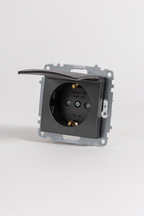 Розетка с заземлением и со шторкой, без рамки с крышкой Elbi Eleсtriс Zena Vega 609-011100-219