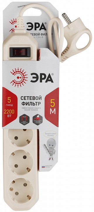 Удлинитель с выключателем Эра  USF-5es-5m-I