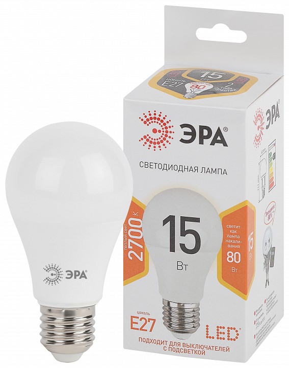Лампа светодиодная Эра Стандарт LED A60-15W-827-E27