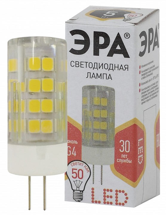 Лампа светодиодная Эра Стандарт LED JC-5W-220V-CER-827-G4