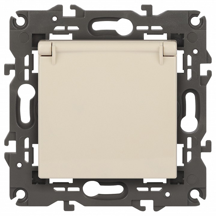 Розетка с заземлением и со шторкой, без рамки с крышкой Эра Эра Elegance 14-2103-02