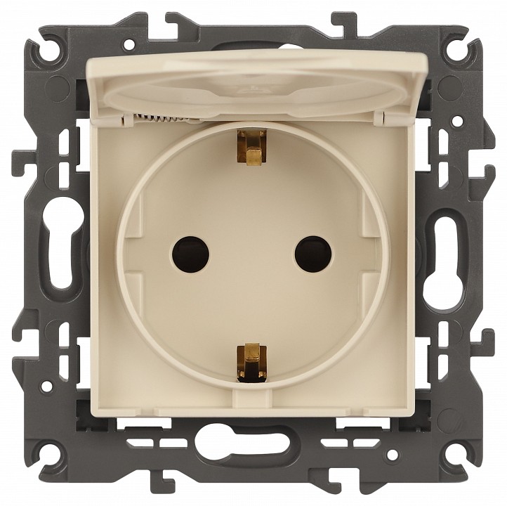 Розетка с заземлением и со шторкой, без рамки с крышкой Эра Эра Elegance 14-2103-02