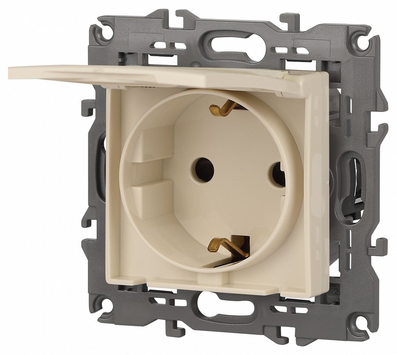 Розетка с заземлением и со шторкой, без рамки с крышкой Эра Эра Elegance 14-2103-02