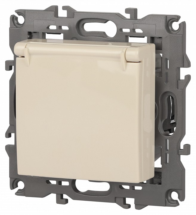 Розетка с заземлением и со шторкой, без рамки с крышкой Эра Эра Elegance 14-2103-02